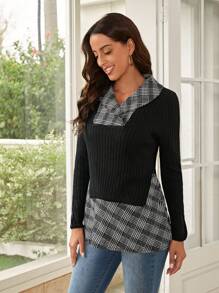 EMERY ROSE Hoa văn kẻ sọc 2 trong1 Áo len - màu đen - Xem 3