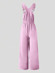 SHEIN Thiếu niên cô gái Chi tiết Patched thư quần ống rộng Quần yếm Without Tee - Màu tím - Xem 2