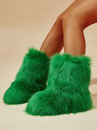 2025 Vinter Dam Moderiktiga Platta Stövlar Med Sidodragkedja, Stil Med Korsettspänne Och Resårband, Jeans Med Skor Slumpmässig Asymmetrisk Fram- Och Baksida, Slitstarka Färger, Pälsstövlar