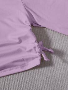 SHEIN Tween Girls Solid Ruched Side Tied Hem Crop Tee - Purple - View 5