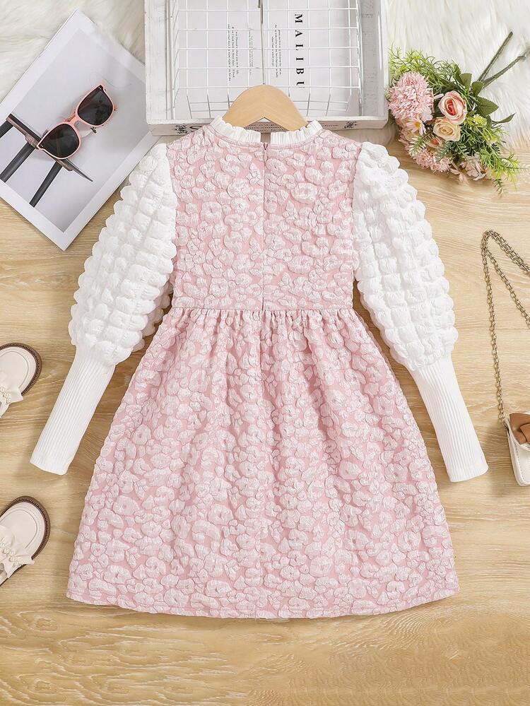 Tween Girl Jacquard Gigot Sleeve Party Dress For Christmas