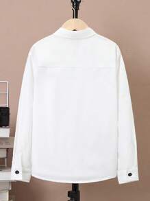 SHEIN Tween Boy Loose Fit Oxford Shoulder Weaving Long Sleeve Shirt - White - View 2