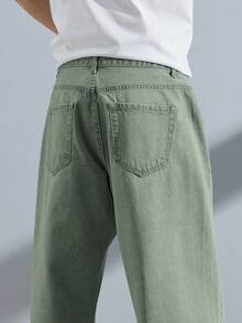 Manfinity EMRG Men Slant Pocket Straight Leg Jeans - Army Green - View 4