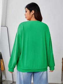 SHEIN EZwear 休閒字母大碼運動衫 - 綠色 - 查看 2