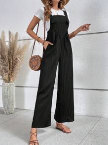 SHEIN VCAY Solid Wide Leg Overall Jumpsuit Without Tee - Blue and White - View 5