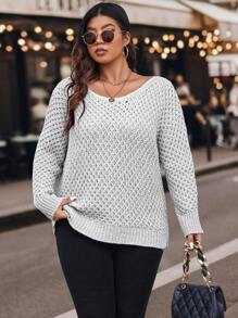 Calvaya Plus Pointelle Knit Drop Shoulder Sweater Knit Pullover Fall Winter Outfit