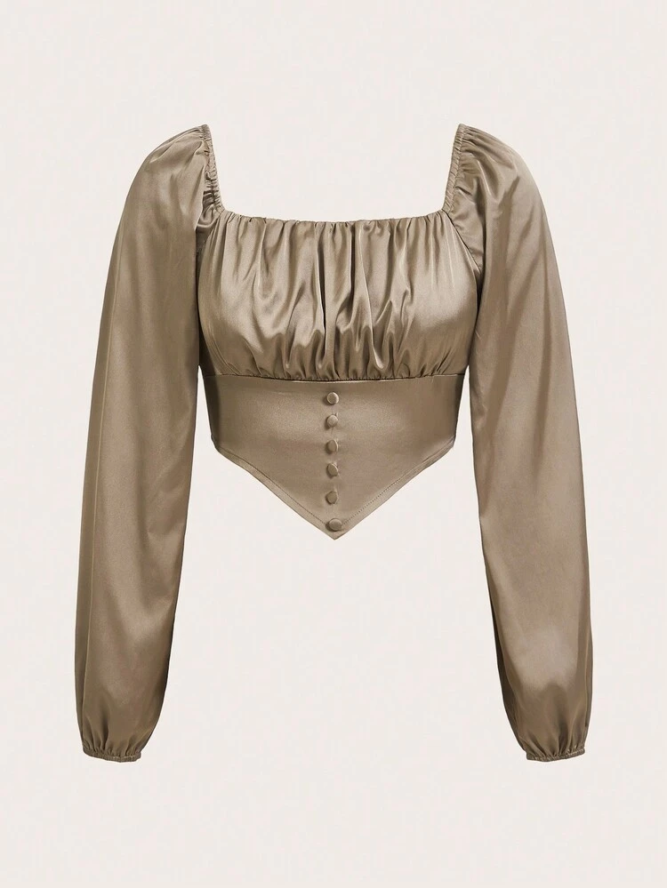 Ruched Bust Bandana Hem Crop Blouse