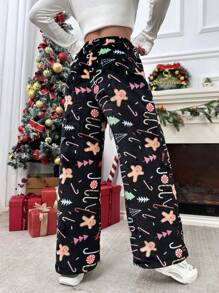 SHEIN Qutie Pantalon Ample Imprimé Noël À Cordon