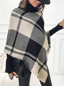 SHEIN 孕妇格子图案蝙蝠袖高领不对称下摆毛衣，适合冬季 - 彩色 - 查看 1
