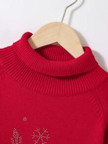 SHEIN Tween Girl Turtleneck Graphic Pattern Ruffle Hem Sweater Dress - Red - View 5