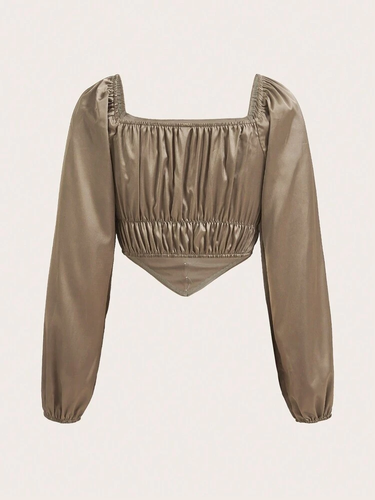 Ruched Bust Bandana Hem Crop Blouse