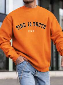 Manfinity Homme Loose Fit Men's Slogan Pattern Thermal Lined Sweatshirt - Yellow - View 1