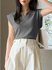 Dazy-Less Solid Color Sleeveless Knit Top, Business Casual Style - Grey - View 5