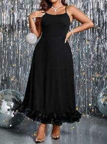 SHEIN Clasi Cộng với váy Ruffle Hem Cami không có găng tay - màu đen - Xem 4