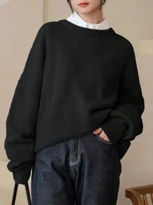 DAZY Áo len nữ màu trơn Giải trí - màu đen - Xem 2