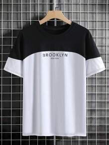 Manfinity Homme 男士字母圖案雙色T恤 - 黑與白 - 查看 1