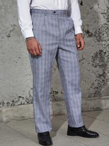 Manfinity Mode Men Plus Plaid Slant Pocket Suit Pants - Dusty Blue - View 4