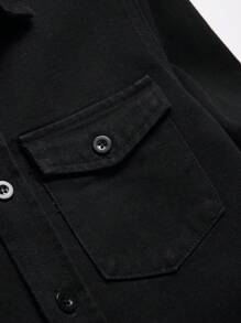 Manfinity LEGND Men Butterfly & Slogan Graphic Denim Shirt - Black - View 8