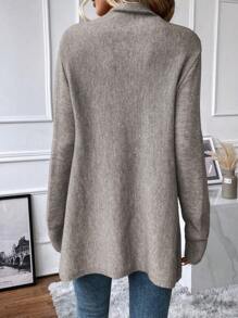 SHEIN LUNE Fringe Trim Asymmetrical Hem Draped Collar Cardigan - Grey - View 2