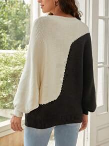 EMERY ROSE 雙色蝙蝠袖套頭毛衣 - 黑與白 - 查看 2