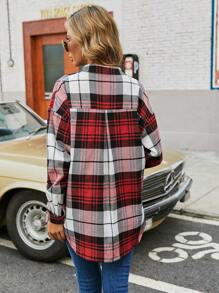 EMERY ROSE Drop Shoulder Tartan Longline Blouse Women Shirt - Multicolor - View 2