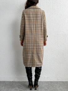 SHEIN Essnce Plaid Print Double Button Overcoat - Multicolor - View 2