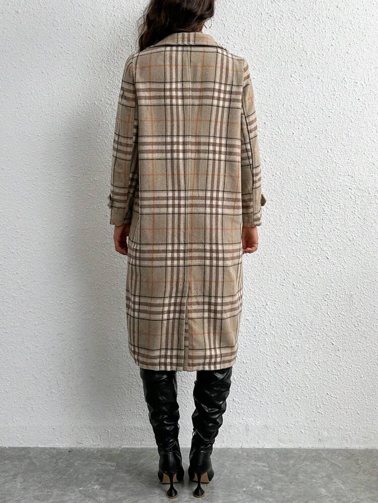 Plaid Print Double Button Overcoat