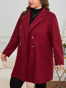 SHEIN Privé 加尖領雙排扣貼袋大衣 - 霧霾藍 - 查看 1