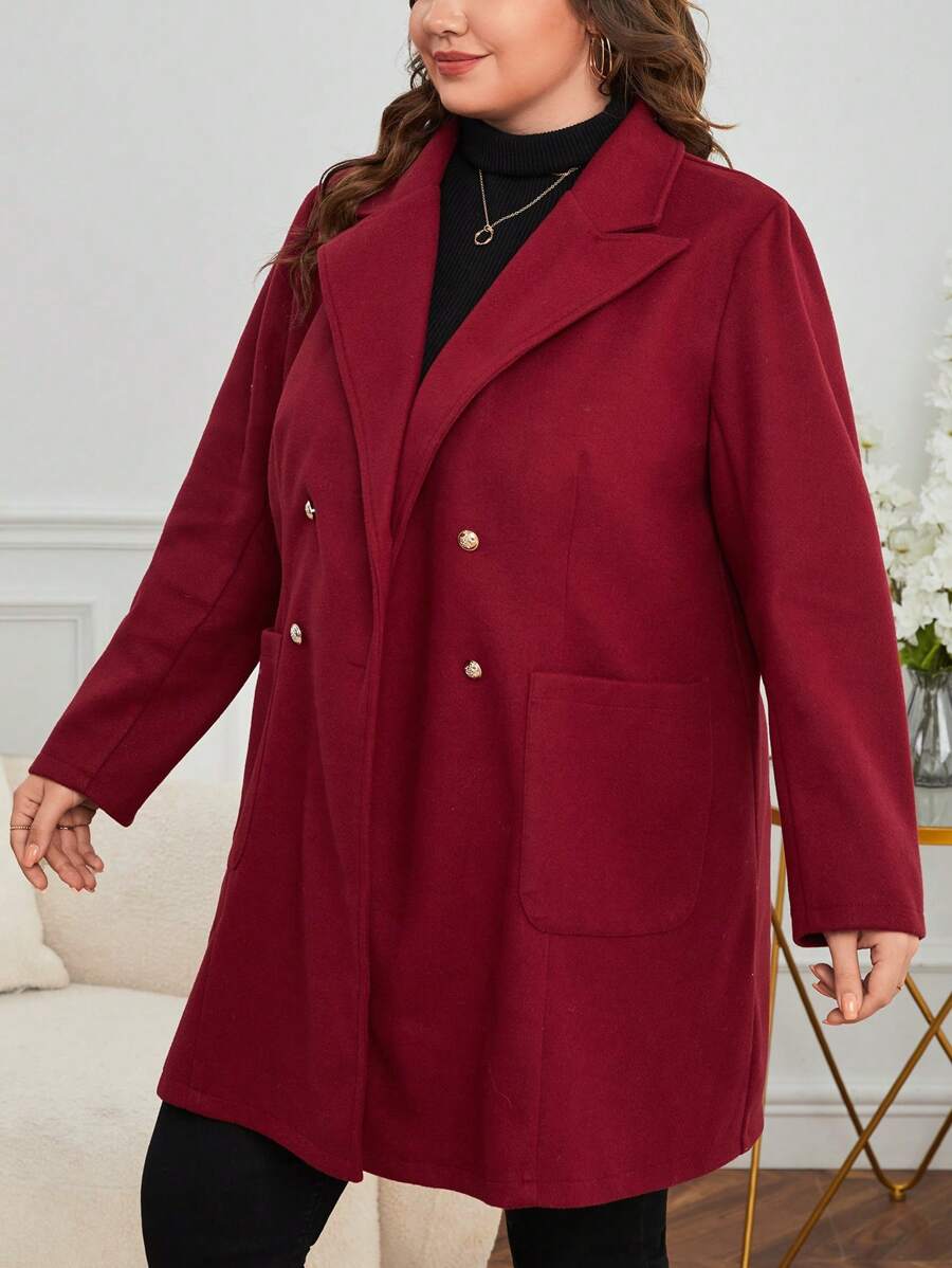 SHEIN Privé Áo khoác ngoài có cổ có cổ đôi Plus Peak - Màu xanh bụi bặm - Xem 1