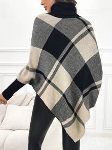 SHEIN 孕妇格子图案蝙蝠袖高领不对称下摆毛衣，适合冬季 - 彩色 - 查看 2