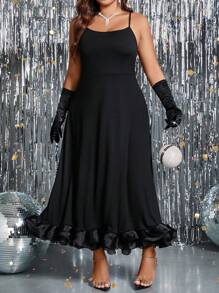 SHEIN Clasi Cộng với váy Ruffle Hem Cami không có găng tay - màu đen - Xem 5