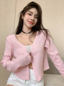 DAZY Veste de couleur unie, vêtements d'automne pour femmes - Rose bonbon - Voir 2
