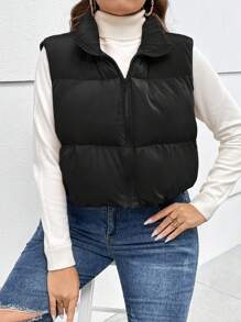 SHEIN Essnce Áo khoác đệm có khóa kéo Plus - màu đen - Xem 6