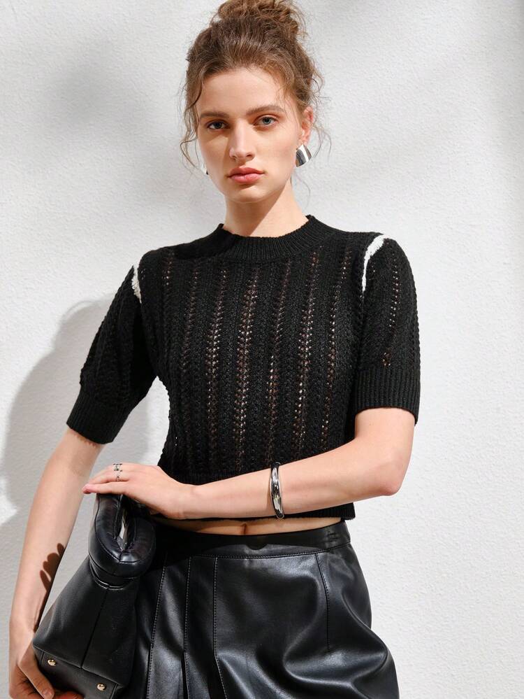 Solid Pointelle Knit Top