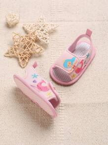 Dép quai dán móc và vòng họa tiết nàng tiên cá cho trẻ sơ sinh, Dép quai ngang mắt cá chân vải thời trang mùa hè - Hồng - Xem 2