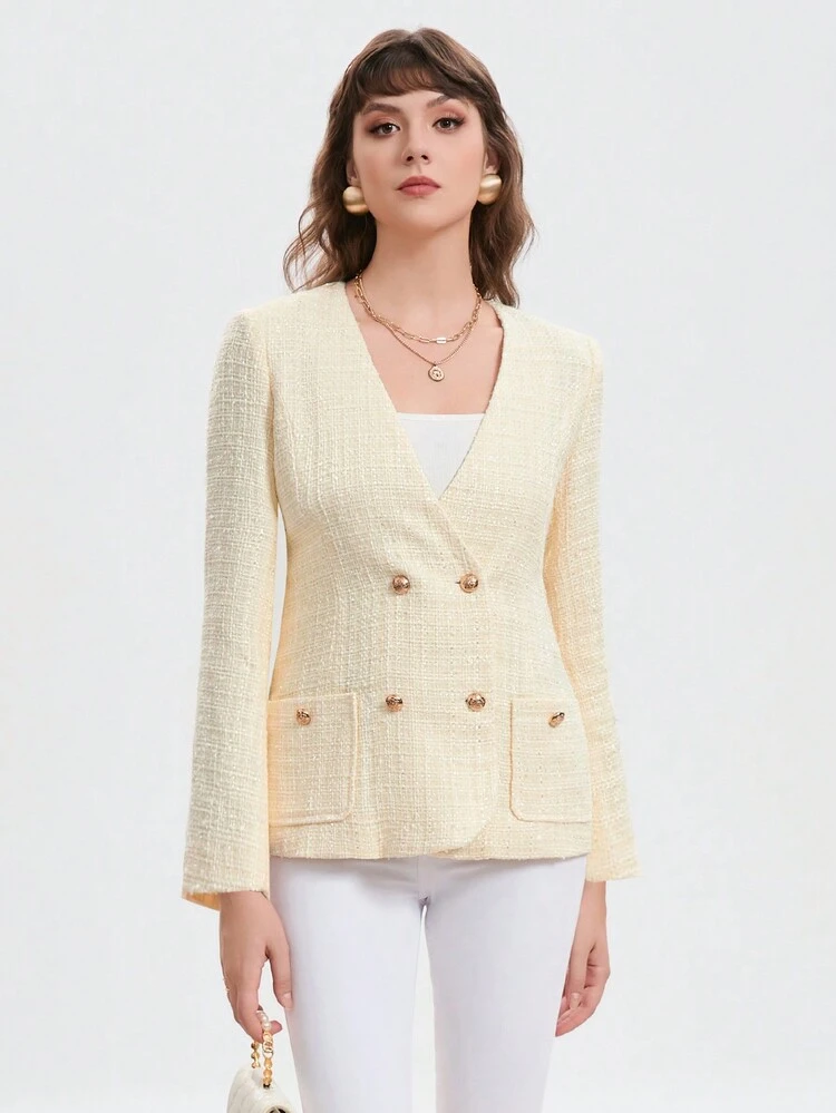 Solid Double Breasted Overcoat Fall Cloth For Women