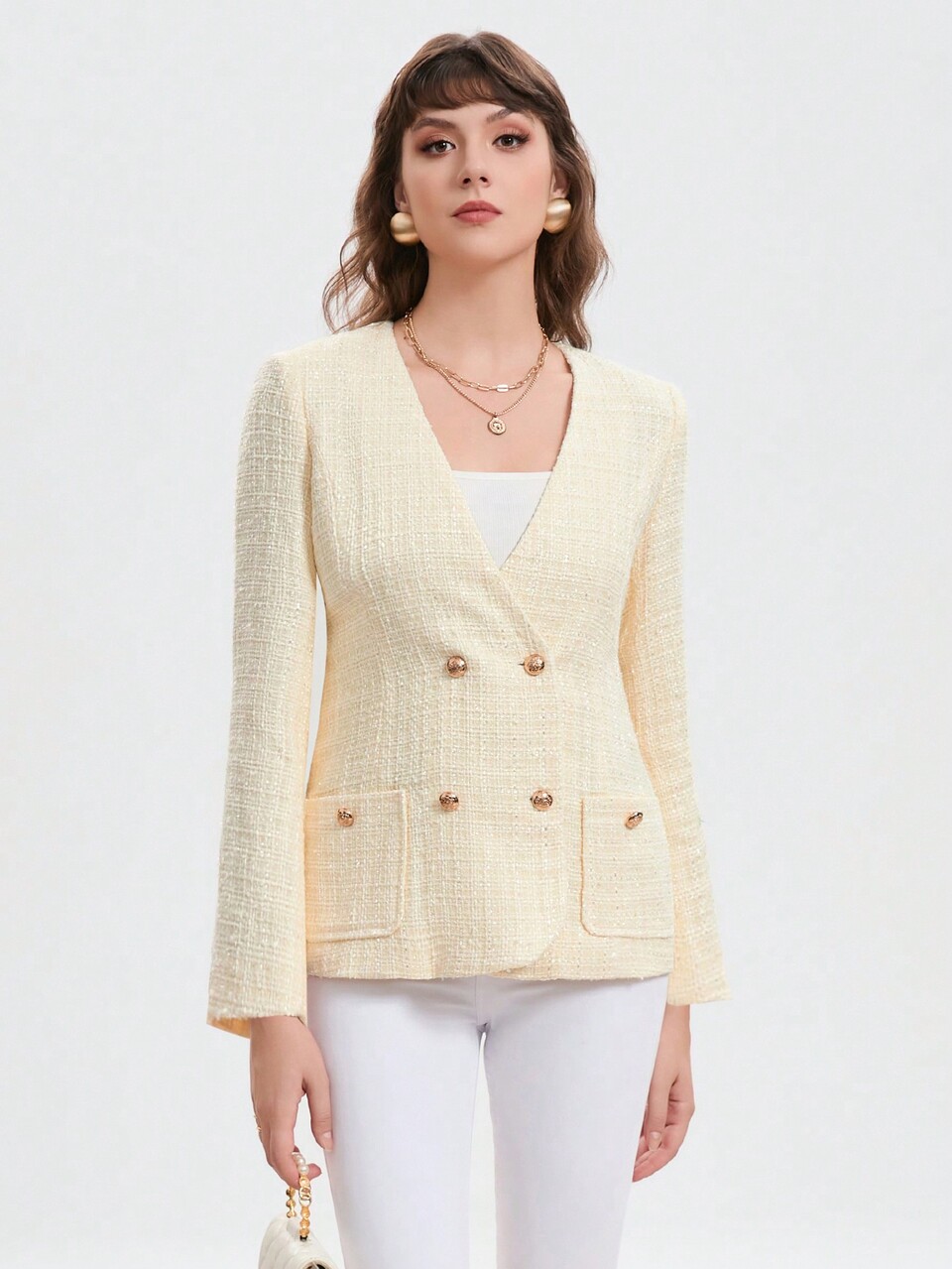 Solid Double Breasted Overcoat Fall Cloth For Women