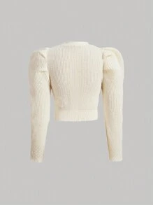 SHEIN MOD 前紐扣羊腿袖開襟衫 - 杏色 - 查看 6