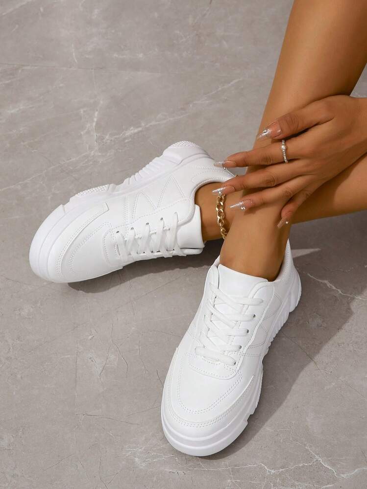 Women's Shoes New Thick-Soled White Shoes For Spring And Autumn, Casual Sneakers, Popular Chunky Shoes, Running Shoes - White - View 4