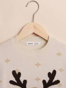 SHEIN Tween Girl Christmas Elk Pattern Drop Shoulder Sweater,In Fall/Winter - Multicolor - View 6