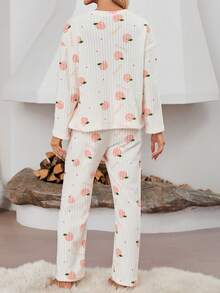 SHEIN Maternity Strawberry Print Nursing Top & Adjustable Waist Pants - Apricot - View 2