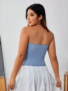 SHEIN MOD Plus Button Front Split Hem Tube Knit Top - Baby Blue - View 2