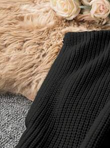 SHEIN LUNE Plus Size Women Solid Color Knitted Mock Neck Batwing Short Sleeve Casual Pullover Sweater, Autumn/Winter - Black - View 5