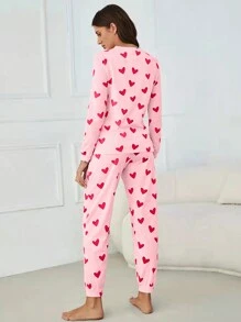 Heart Print Tee & Pants PJ Set / Pajama Set, Fall Clothes Cozy And Elegant Details, Winter