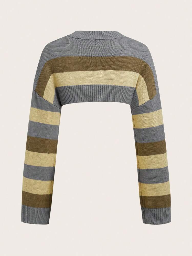 Plus Striped Pattern Drop Shoulder Crop Sweater