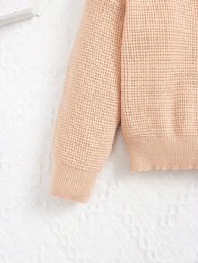 SHEIN 女嬰華夫格編織套頭毛衣 - 杏色 - 查看 4