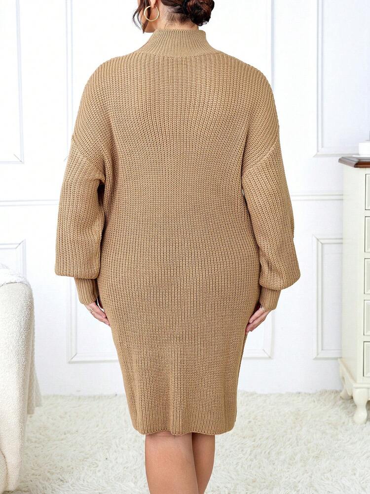 Plus Lace Up Front Drop Shoulder Cut Out Sweater Dress
