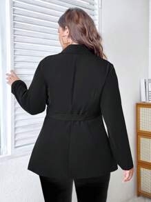 Celure 大碼漸層百褶拼塊帶扣細節青果領西裝外套 - 黑色 - 查看 2