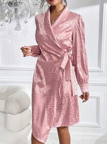 Chiquease 豹紋提花披肩領結側裹緞洋裝