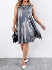 SHEIN CURVE+ Hơn Cắt ra Váy ba lỗ - Bạc - Xem 3